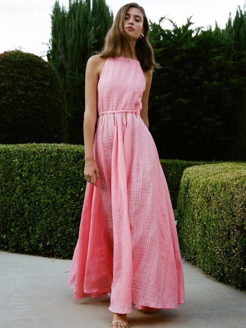 NWT Cult Gaia Bella Pink Linen Tie Up Cutout Open Back Maxi Dress S - Picture 3 of 14